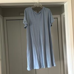 Blue cotton dress with grommet sleeves